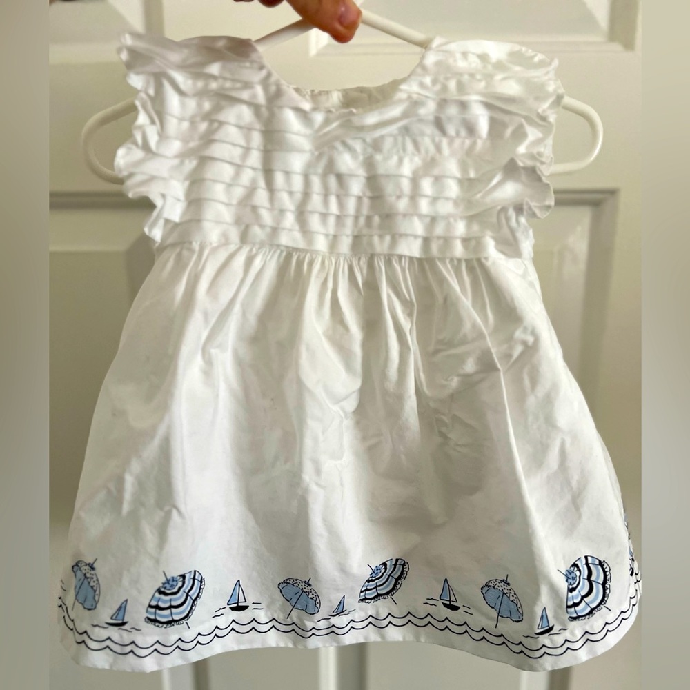 Janie and Jack white and blue sailboat dress 3-6 months